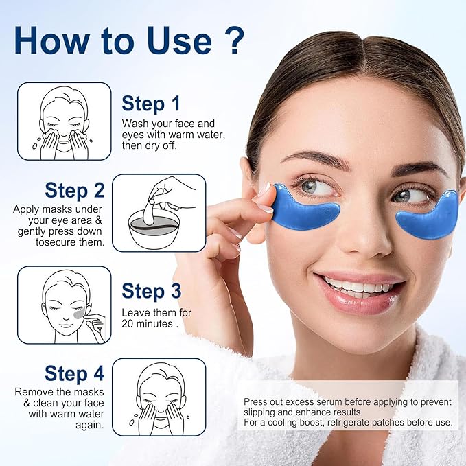 LAVONE Collagen Eye Mask - 30 Pairs Hydrating & Anti-aging Under Eye Patches Skin Care for Dark Circles and Puffiness,Reduce Wrinkles,Eye Bags and Fine Lines,Eye Masks for Women and Man - Blue