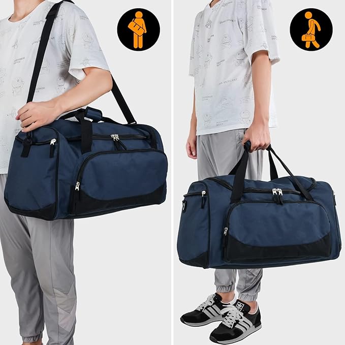 Gym Duffle Bag for Men - 55L Navy Blue Large Duffel Bags for Sports, Workout, Traveling, Durable Heavy Duty Duffel Gear Bag
