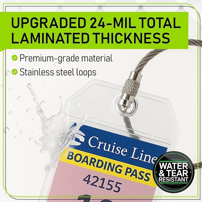 Untethered Cruise Luggage Tag Holders (6 Pack, Narrow) | Clear Luggage Tags for Cruise Ships | Durable PVC Travel Bag ID Tags (6.3" x 2.4")