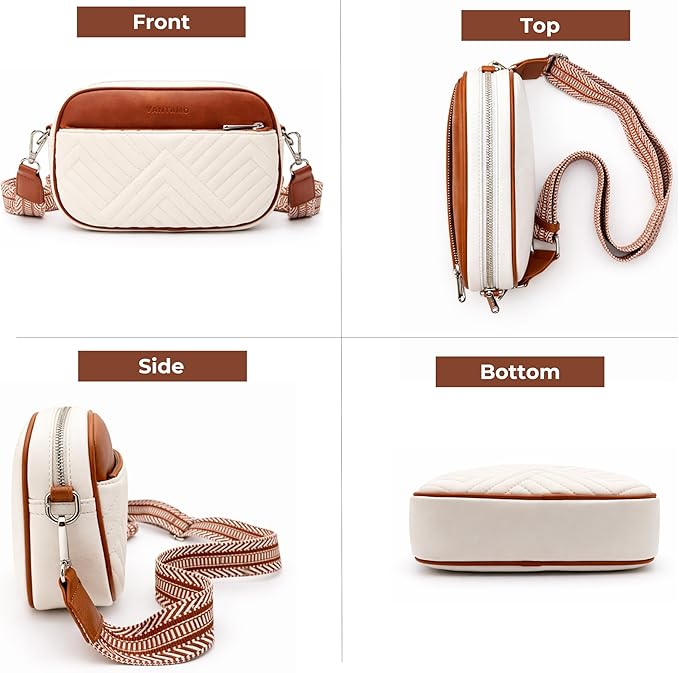 Vantamo Premium Quilted Crossbody Bags for Women with Anti-Pickpocket Clip, Vegan Leather Handbags, Travel Purses for Women