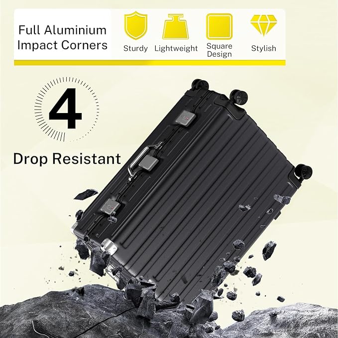 Krute Carry On Luggage 20 inch Aluminum Frame Luggage with Spinner Wheels Hardshell No Zipper PC+ABS TSA Lock Zipperless Suitcases