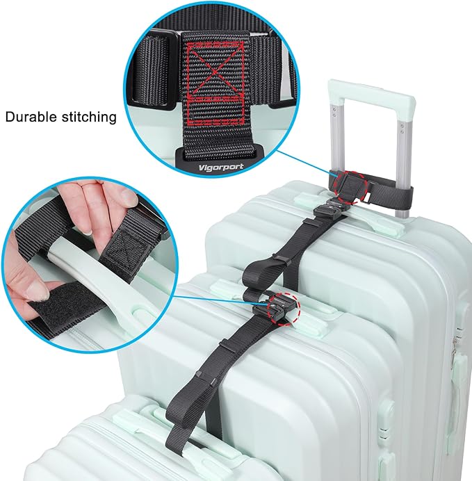 Vigorport Luggage Straps, Straps for Suitcase, Add A Bag Adjustable Attachment Accessories for Connect Your 3 Luggage Together(1.25'' Width M Size)