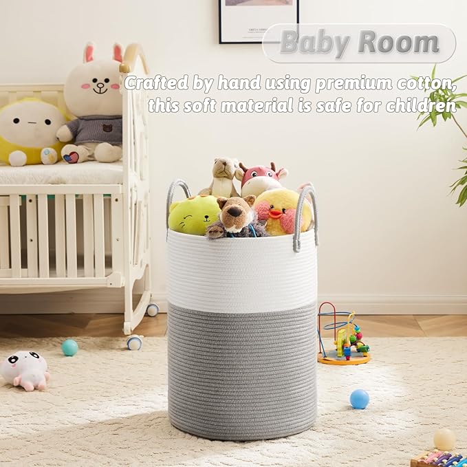 Laundry Basket,Woven Cotton Rope Laundry Hamper,60L for Decorative Storage of Dirty Clothes,Toys and Blankets in Bathroom,Baby Room and Living Room