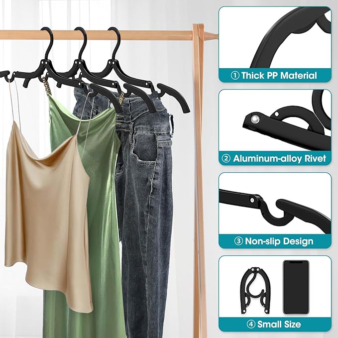 40 Pcs Travel Hangers Portable Foldable Travel Hanger Organizer, Plastic Cruise Essentials Clothes Drying Rack Folding Hangers for Camping Flying RV Europe Vacation Essentials Suitcasee, Black