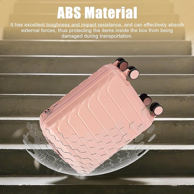 28 Inch Checked-Large Luggage, Lightweight ABS Hard Shell Suitcase with Spinner Wheels, Expandable Travel Luggage with Combination Lock & Side Hooks for Men Women (Pink, 20)