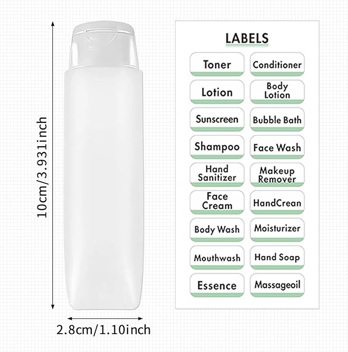 6 Pcs 1 oz Travel Size Toiletries Refillable Travel Bottles, Squeeze Travel Toiletry Bottles with Labels for Toiletry Makeup Travel Containers