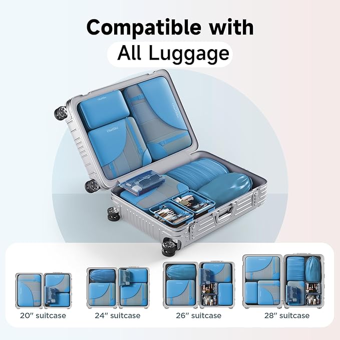 11 Set / 9 Set Packing Cubes for Travel,Gifts for Women Mom Kids,TSA Approved Bags for Makeup, Cosmetic, Toiletry, Organizers for Suitcase Carry On,Cruise Essentials Airplane Accessories,Azure Blue