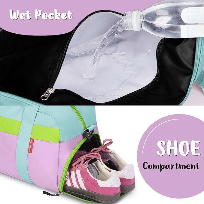 WOOMADA Kids Duffle Bag for Boys or Girls, Kids Overnight Bag with Shoe Compartment＆Wet Pocket, Ideal for School Practice, Sports, Travel(blue&purple)