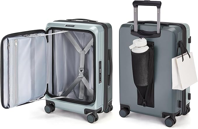 BAGSMART Top Opening Carry On Luggage 22x14x9 Airline Approved with TSA Lock, Expandable 20 Inch Deep Compartment Hard Shell Suitcases with Double Spinner Wheels, Green