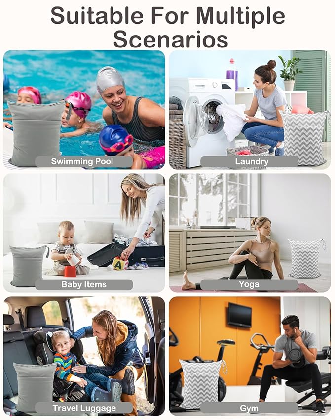 ALVA ALVABABY 2pcs Cloth Diaper Wet Dry Bags Waterproof Reusable with Two Zippered Pockets Travel Beach Pool Daycare Soiled Baby Items Yoga Gym Bag for Swimsuits or Wet Clothes L2933