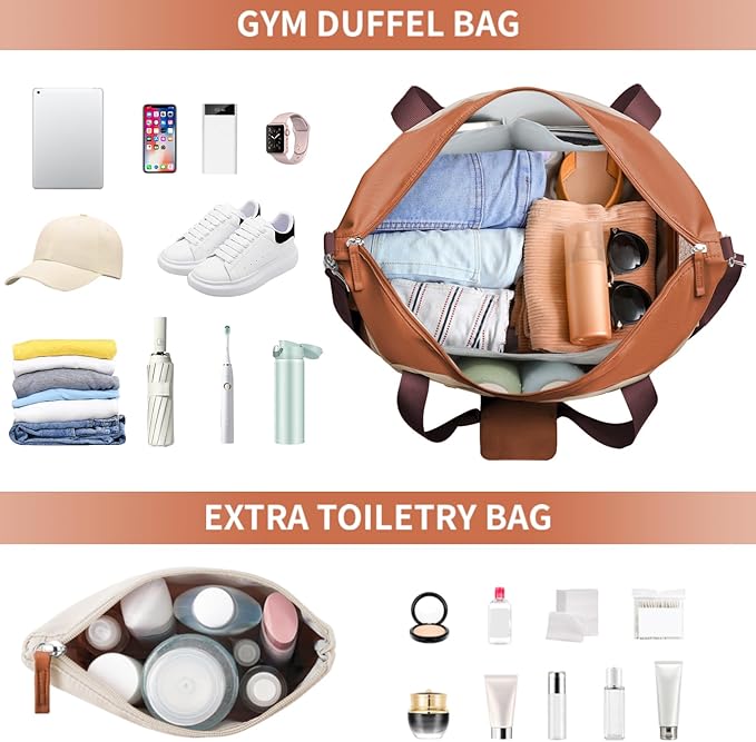 ETRONIK Gym Bag for Women, Personal Item Travel Bag with Shoes Compartment, Weekender Overnight Duffel Bag with Wet Pocket & USB Charging Port, Carry On Bag for Women, Travel, Gym, Weekend