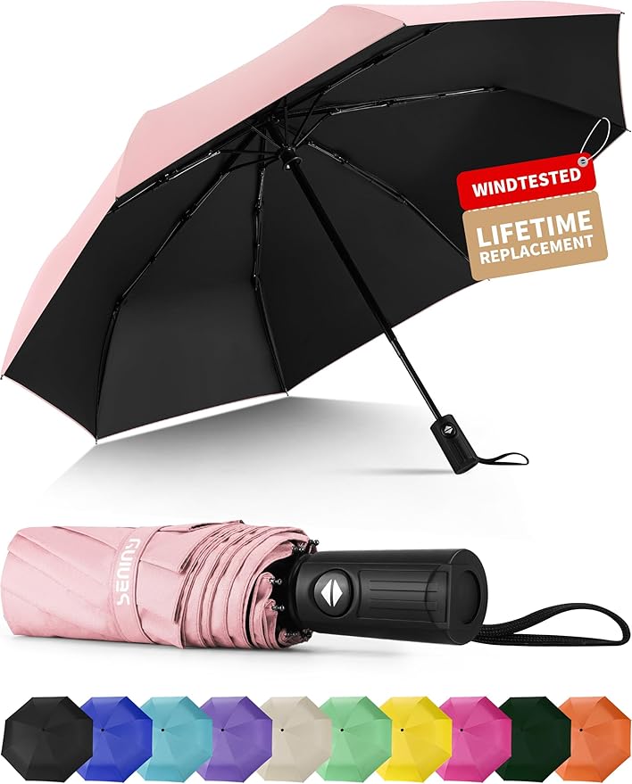 Seniny Windproof Travel Umbrella, Automatic Umbrellas for Rain, Portable & Compact Umbrellas for Backpack, Strong UV for Protection, Folding Small Sun Umbrella for Car, Walking