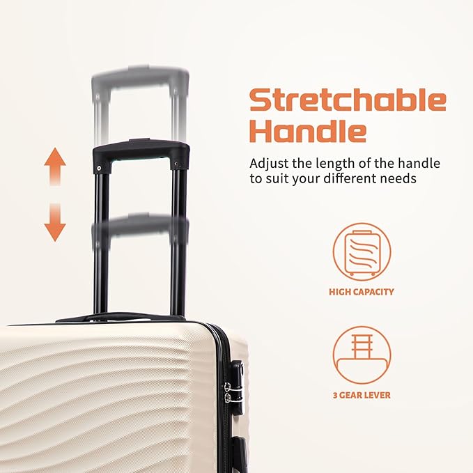 Luggage Sets 3 Piece, ABS Suitcase Set (20/24/28), Hardside luggage with Spinner Wheels, Travel Luggage, 14x8x9 Airline Approved Carry on, Lightweight Luggage with High-Security Lock