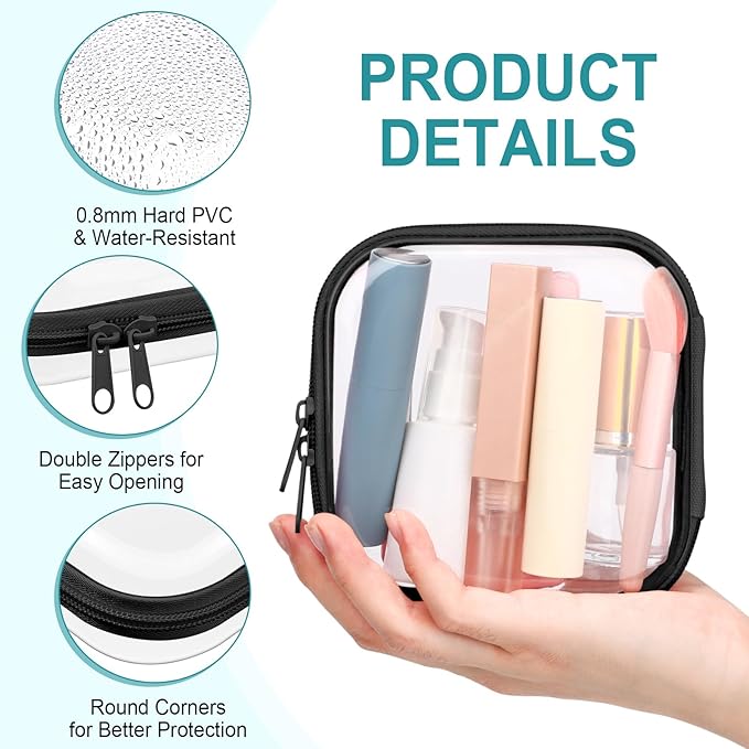 Sanwuta 6 Pcs Clear Hard Zipper Case Plastic Zipper Pouches Transparent Makeup Bag Pencil Case Pouches Toiletry Diaper Bag for Travel Toy Storage Organizer Bins(Black,5 x 5 x 2 Inch)