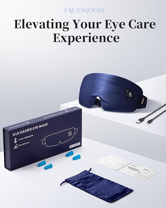 Heated Eye Mask for Dry Eyes - Silk Cordless Warm Eye Compress Moist Heat, FSA Eligible, Eye Heating Pad for Stye Treatment, Tired Eyes, Sleep, Travel, Washable, Rechargeable, Blue
