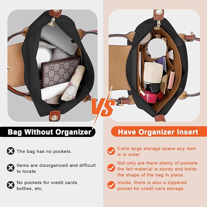LOUKAYCCI Purse Organizer Insert for Le Pliage Small Handbags Insert Organizer (Brown, Small)