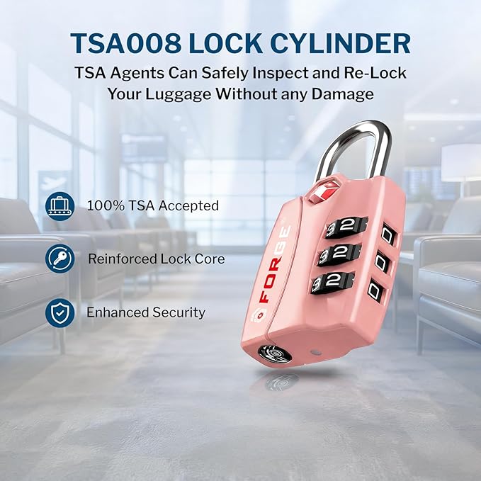 Forge Open Alert TSA Approved Luggage Locks - 3 Digit Combination, Easy Read Dials, Zinc Alloy Body - Ideal Travel Lock for Luggage, Suitcases, Bags & Toolboxes. Pink 2 Locks.
