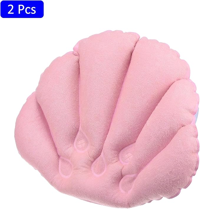 2 Pack Inflatable Bath Pillow - Ultralight Inflatable Compressible Pillow with Suction Cups, Neck Support, Apply to Bathtub (Pink)