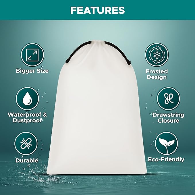 Large Shoe Bags for Travel, Waterproof Storage Organizer with Drawstring, Frosted Clear Travel Shoe Bag, 5 Pack 17.7 x 13.8 Inches