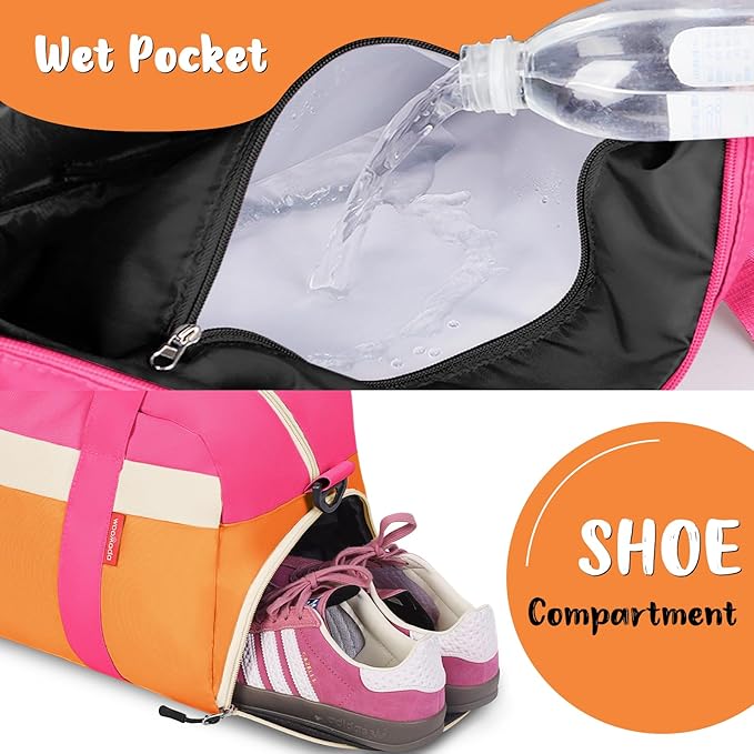 WOOMADA Kids Duffle Bag for Boys or Girls, Kids Overnight Bag with Shoe Compartment＆Wet Pocket, Ideal for School Practice, Sports, Travel(orange)