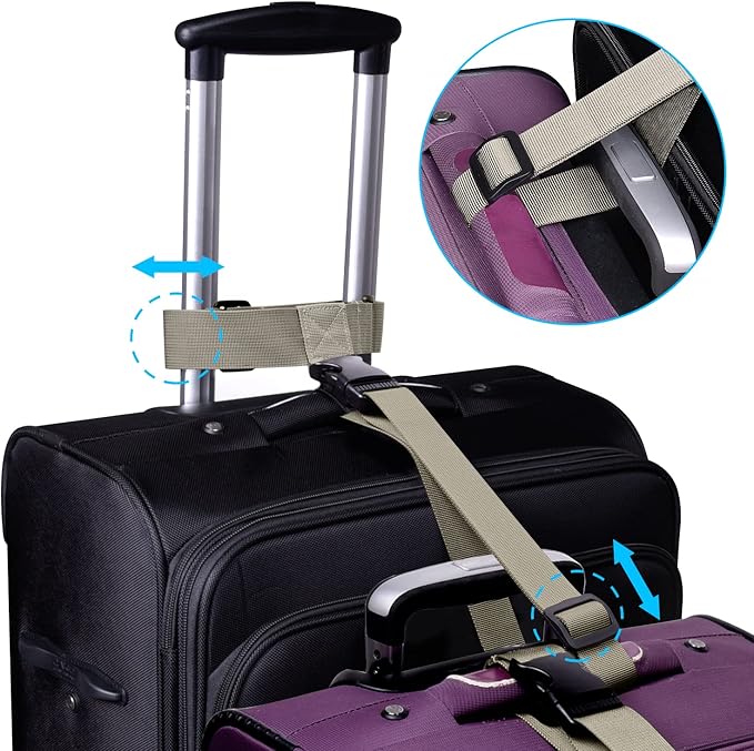 Wisdompro 2 Pcs Add a Bag Luggage Strap, Heavy Duty Adjustable Suitcase Belt Travel Attachment Travel Accessories for Connecting Your Luggage Together - Khaki (T-Type and Normal)