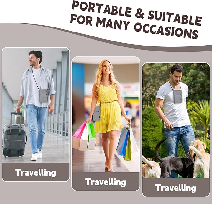 Likesing 5.5" L x 7.9" W Travel Neck Wallet, RFID Blocking Passport Holder for Travel Women Men, Security Lightweight Travel Wallet, Neck Passport Pouch Gifts for Traveling(Light Grey)