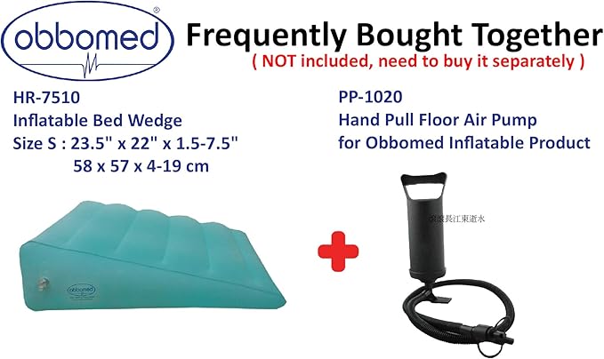 ObboMed HR-7510 Inflatable Portable Bed Wedge Pillow with Velour Surface for Sleeping, Travel, Trip Vacation, Horizontal Indention Prevent Sliding, 23” x 22” x(7.5”~1.5”), Cyan