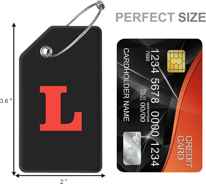 Gostwo 2 Pack Silicone Luggage Tags for Suitcases, 26 Initial Letter Baggage Labels Handbag School Bag Suitcase Instrument Tag with Stainless Steel Loop(Black)(Letter L)