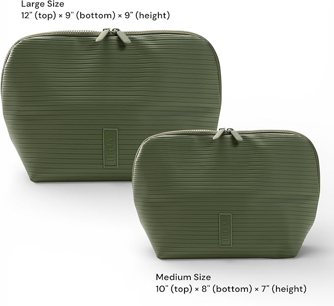 THE VERTI-Vertical Waterproof Makeup & Toiletry Bag | 23-Pocket Organizer with Upright, Fold-Down Design for Skincare, Toiletries & Essentials (Olive, Medium)