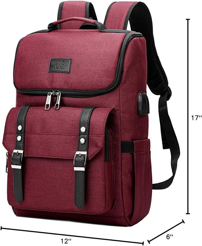 YALUNDISI Vintage Backpack Travel Laptop Backpack with usb Charging Port for Women & Men College Backpack Fits 15.6 Inch Laptop Red