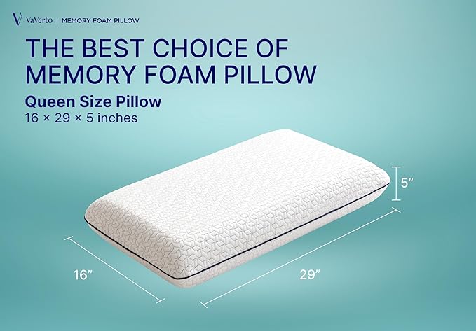 Vaverto Queen Memory Foam Pillow – Cooling Gel-Infused Firm Support for Neck and Shoulder Pain Relief, Orthopedic Design with Removable Viscose Made from Bamboo Cover – Premium Queen Size Bed Pillow