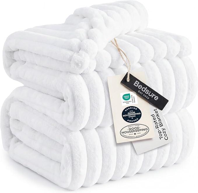 Bedsure GentleSoft King Throw Blanket for Couch - Cozy Soft Blankets for Women, Cute Small Fleece Throws for Girls, Bright White, 108x90 Inches