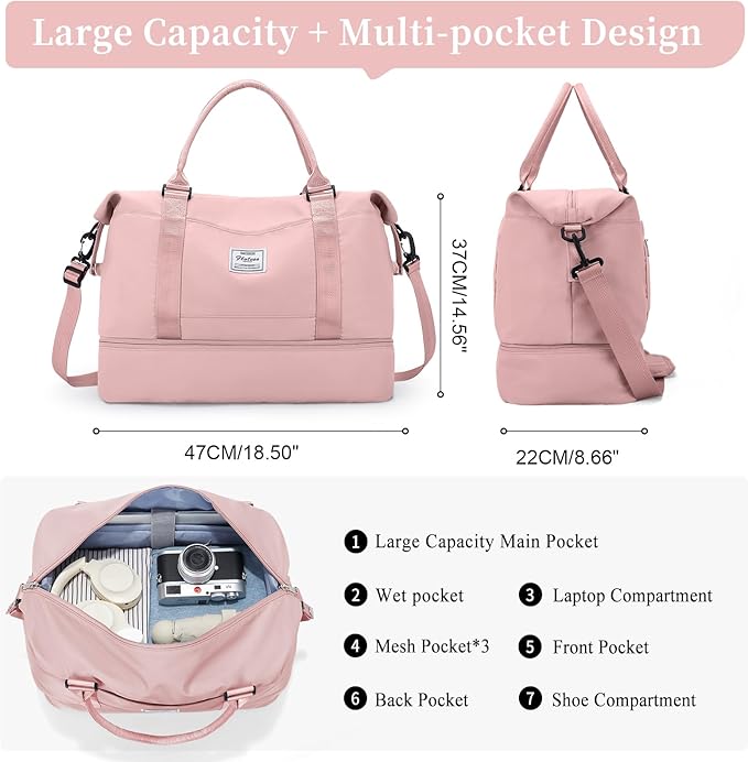 Weekender Bags for Women,Personal Item Travel Bag with Shoes Compartment,Overnight Travel Duffel Bag with Toiletry Bag