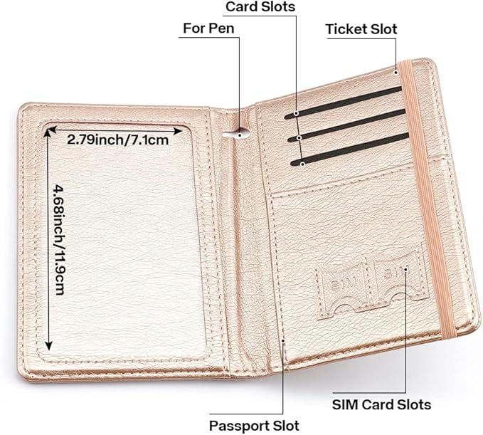Passport Holder for Travel,Leather Passport Holder RFID Blocking Passport Cover Wallet Passport Case with Pen Holder Passport Holders for Travel Women Men Family Travels Must Haves Essential,Rose Gold