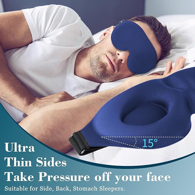 ZGGCD Sleep Mask for Side Sleeper, Light Blocking Sleeping Eye Mask for Women Men, 3D Contoured Cup Night Blindfold, Luxury Eye Cover Eyeshade with Adjustable Strap for Travel, Nap, Blue