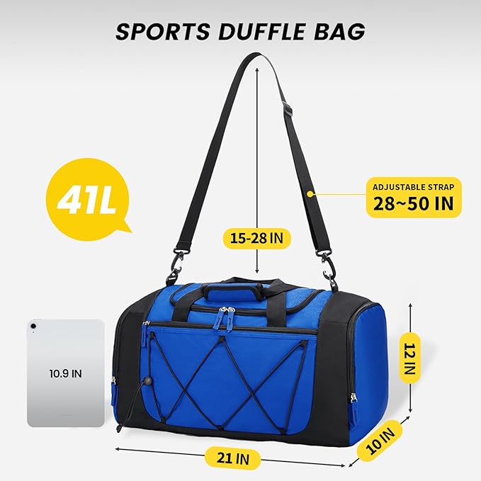 Vorspack Gym Bag for Men - 21 Inches Duffle Bag for Travel Lightweight Duffel Bag with Shoe Compartment Personal Item Travel Bag Weekender Bag for Travel Sports Gym - Blue