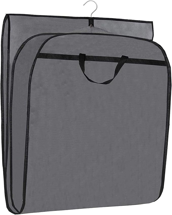 MISSLO 50" Gusseted Travel Garment Bag with Clear Zipper Pouch Breathable Dress Storage Garment Cover for Hanging Full Length Coat, Long Jacket, Suit with Tails, Grey
