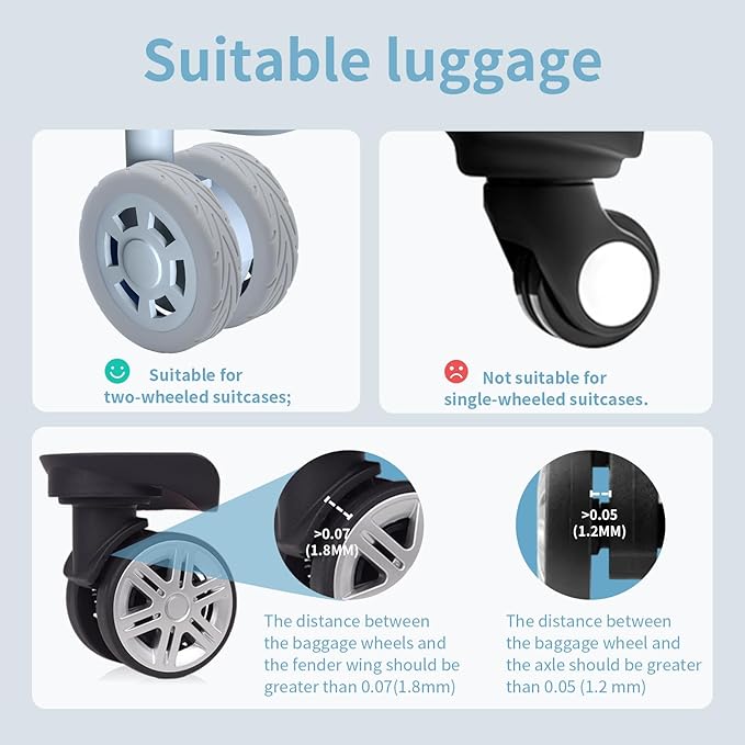10Pcs Luggage Covers Silicone Silent Suitcase Protector for Luggage Office Chair Caste Upgraded Wear-Resistant Anti-Noise Shock Absorption Suitcase Wheel Covers Accessories for Travel Grey