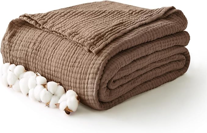 100% Cotton Muslin Blanket 40" x 40", Breathable and Lightweight Cotton Throw Blankets, Soft Cooling Summer Gauze Blanket for All Season, Tan