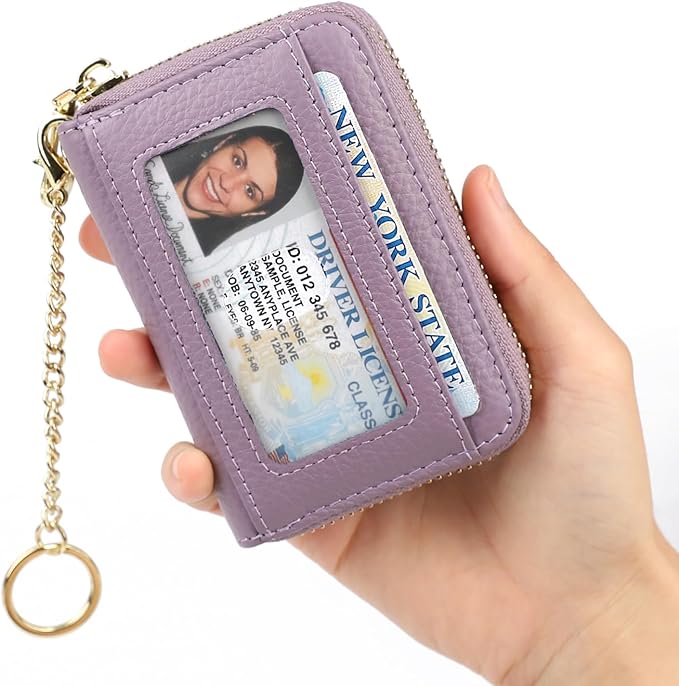 imeetu RFID Credit Card Holder, Small Leather Zipper Card Case Wallet for Women