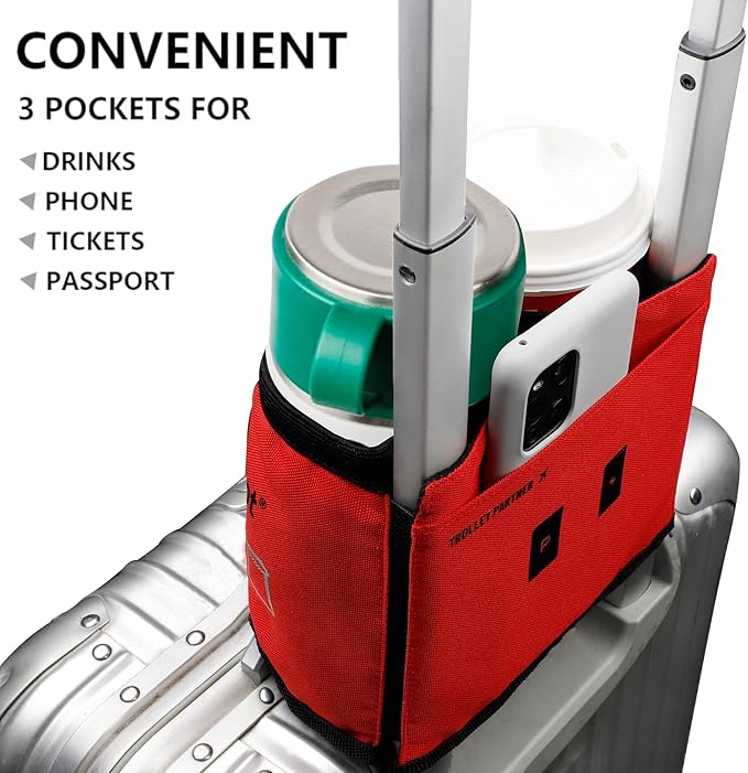 riemot Luggage Travel Cup Holder Free Hand Drink Carrier - Hold Two Coffee Mugs No Spill - Fits Roll on Suitcase Handles - Gifts for Flight Attendants Travelers Accessories Red