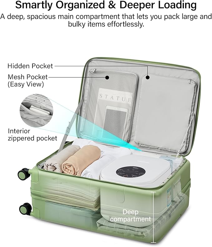 MILADA 28 Inch Large Checked Luggage, Expandable Hardshell Suitcase with 360° Spinner Wheels & TSA Lock, Durable Extra Large Rolling Trunk for Travel, International Vacation, Bamboo Green