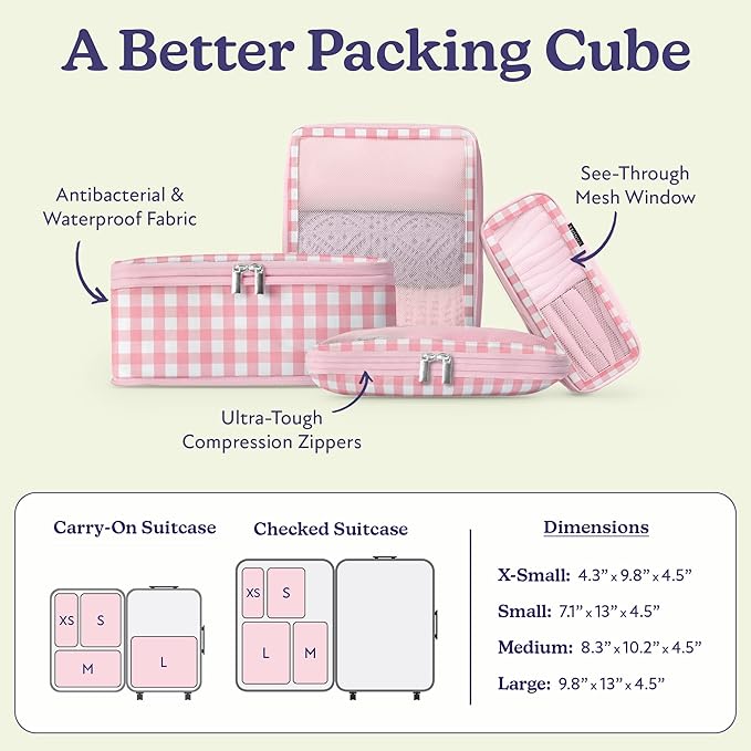 VANDEL Space-Saving Compression Packing Cubes for Kids + Women, Compressible Carry On Suit Case Organizer Luggage Kids Packing Cubes for Baby Bag Organizer Pouches for Luggage, Treavel Suitcase Cube