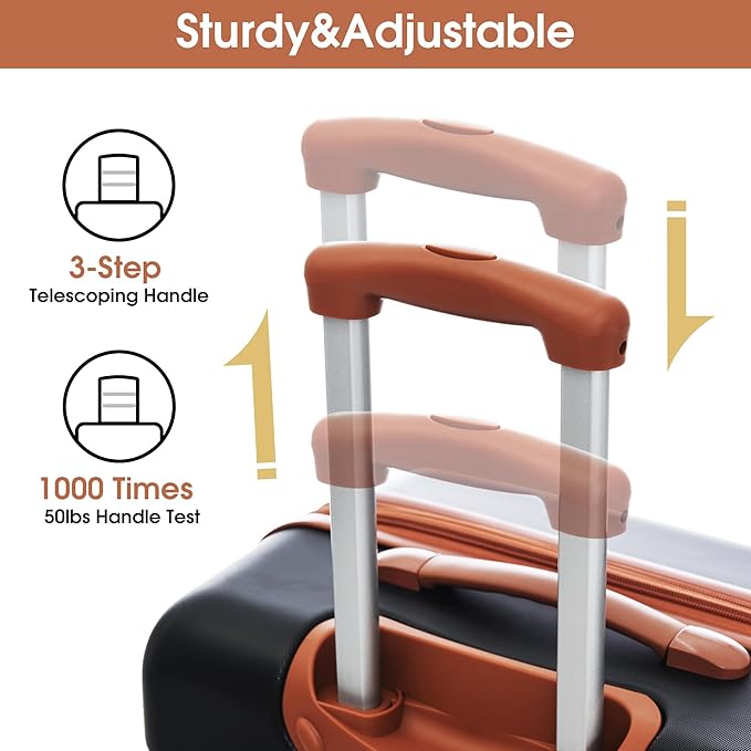 Merax Luggage sets of 13 Piece 16 20 20 28 IN Carry on Luggage Hard Case Black and Brown Luggage Expandable Checked Luggage Suitcase Set with Wheels
