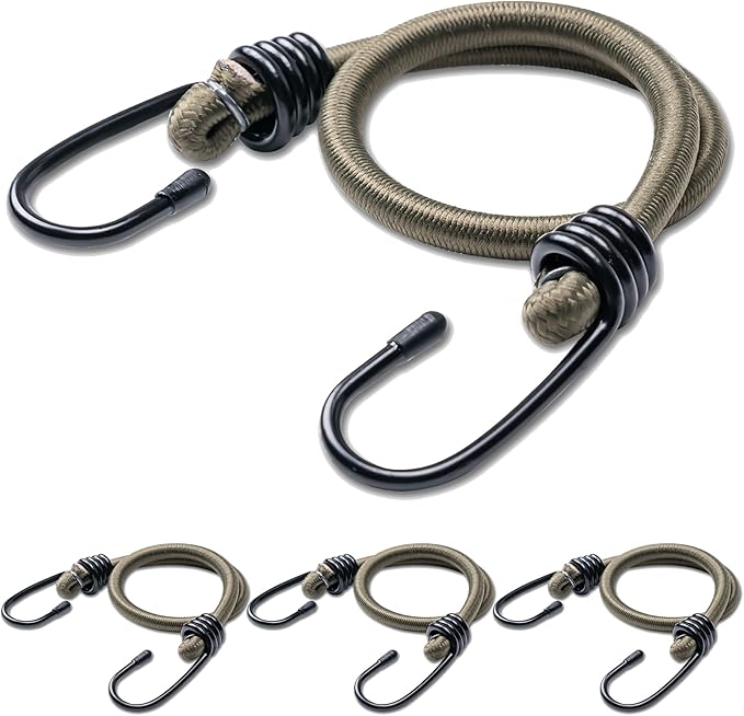 Aegero 32inch Bungee Cords with Hooks,4Pcs Heavy Duty Extra Strong Outdoor Elastic Rope,Multi-Purpose Elastic Bungee Straps for Luggage,Camping,Tarps,Bike Rack,Outdoor Tent,Weatherproof（Olive Green）