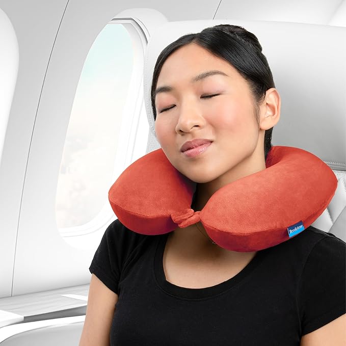 Brookstone Travel Neck Pillow - Lightweight Fleece Casing U-Shaped Stuffable Memory Foam Travel Pillow for Sleeping and Neck Support, Size One Size, Terra Cotta