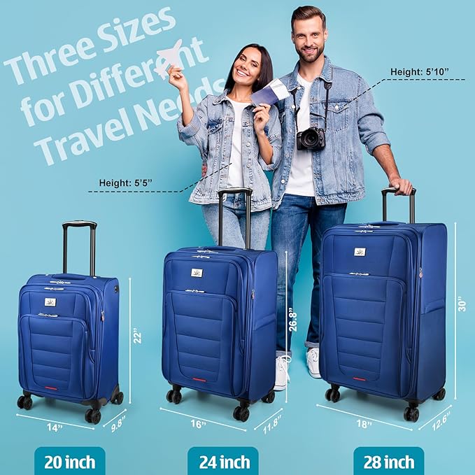 Verdi Softside Expandable 28 Inch Luggage with Spinner Wheels Lightweight Travel Suitcase (Navy, Checked-Large 28-Inch)