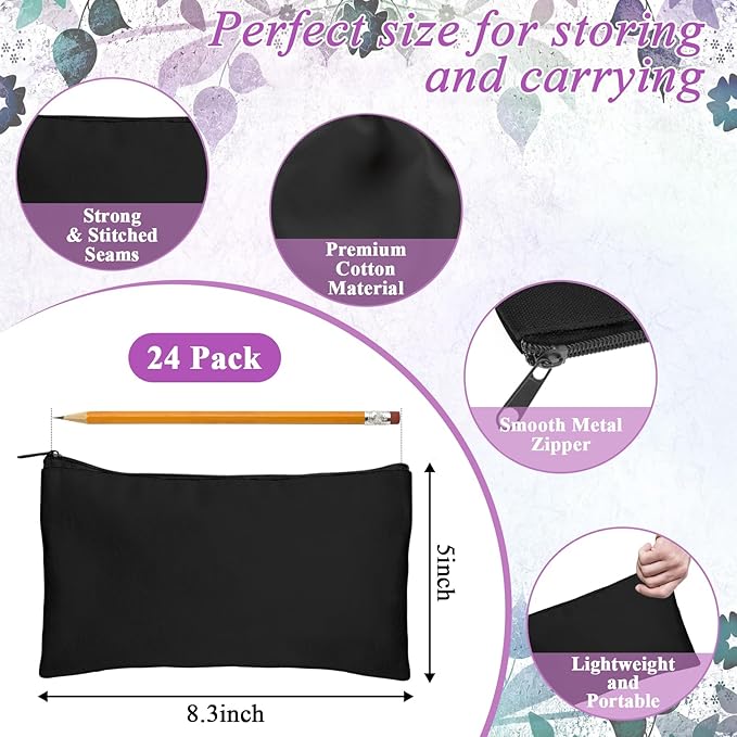 Legigo Blank Canvas Bag Zipper Pouch Makeup Bags Bulk - Multi-Purpose Canvas Pencil Pouch with Sturdy Zipper, Cosmetic Bag Travel Toiletry Bag for DIY Craft Projects, Storage (8.3 x 5 inches)
