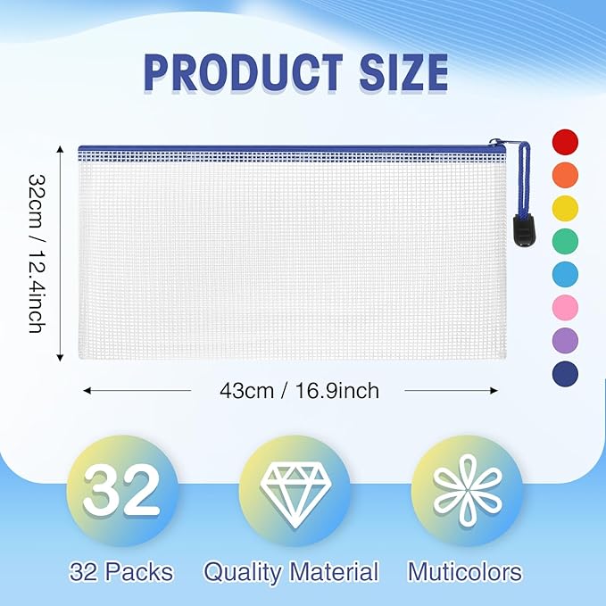 Jetec 32 Pcs Mesh Zipper Bags Toy Storage Bikini Organizer Bag Bolsas Para Guardar Trajes De Bano Waterproof Zipper Reusable Pouch Puzzle Multipurpose for Storage Office(Cute Color,9.5 x 4.5 Inch)