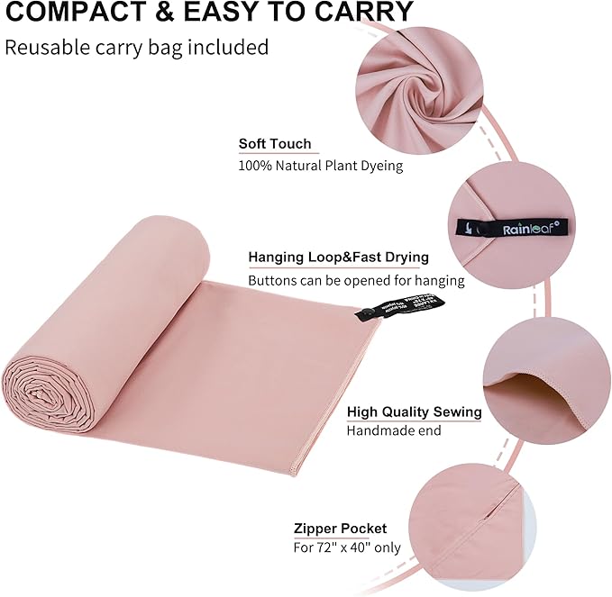 Rainleaf Microfiber Towel Perfect Travel & Gym & Camping Towel. Quick Dry - Super Absorbent - Ultra Compact - Lightweight. Suitable for Trip, Beach, Shower, Backpacking, Pool